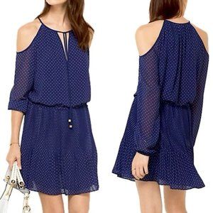 Michael Michael Kors Cold Shoulder Accordion Pleated Pindot Peekaboo Dress XXS